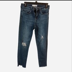 Vervet Women's Dark Blue Ripped Ankle Jeans